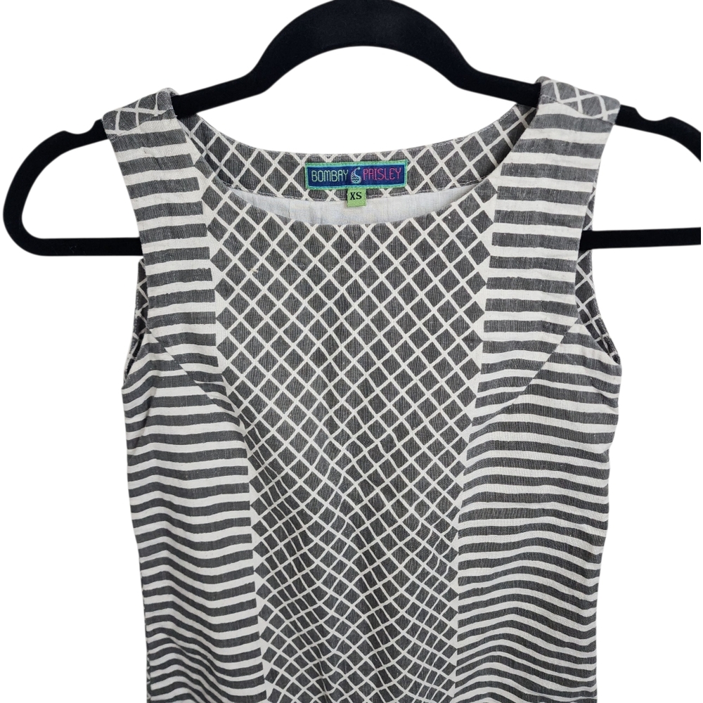 Bombay Grey Striped Patch Front Pockets Linen Mini Dress Size XS - Picture 7 of 14